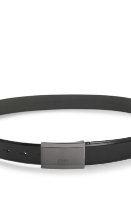 Hugo Italian-leather belt with logo-engraved plaque buckle klassiska skärp herr – bild 3