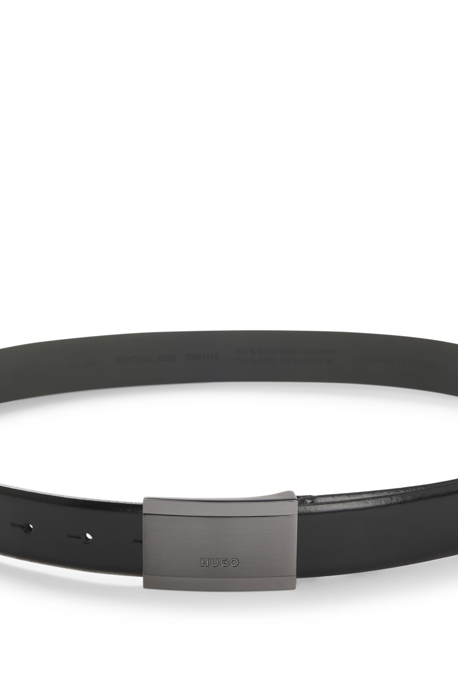 Hugo Italian-leather belt with logo-engraved plaque buckle skärp & hängslen herr – bild 3