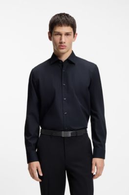 Italian-leather belt with logo-engraved plaque buckle, Black