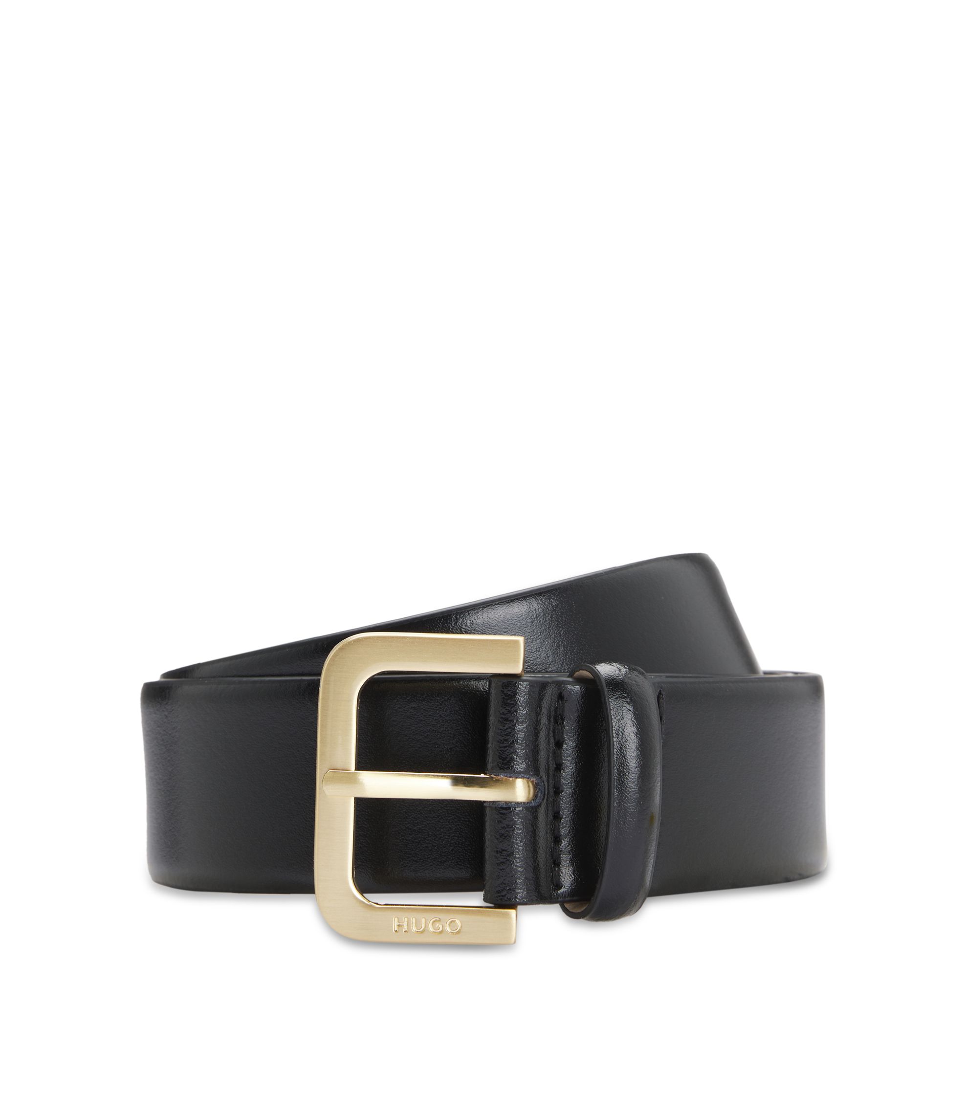 ETHOSENS 新品未使用タグ付 LEATHER BELT ブラック FREE BOSS - Leather belt with gold-tone buckle - Black