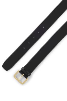 Leather belt with logo-engraved buckle, Black