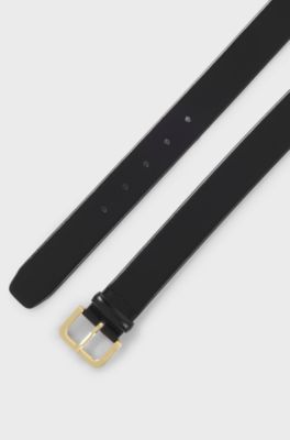 Leather belt with logo-engraved buckle, Black