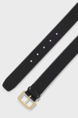Leather belt with logo-engraved buckle, Black