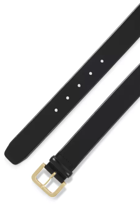 Leather belt with logo-engraved buckle