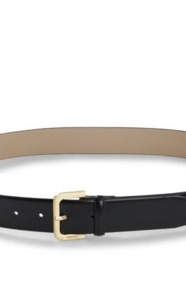 Leather belt with logo-engraved buckle, Black