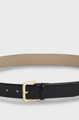 Leather belt with logo-engraved buckle, Black
