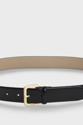 Leather belt with logo-engraved buckle, Black