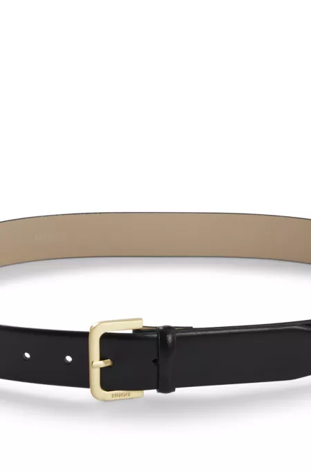 Leather belt with logo-engraved buckle