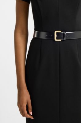 Leather belt with logo-engraved buckle, Black