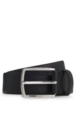 Leather belt with embossed structure, Black