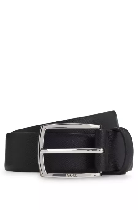Leather belt with embossed structure
