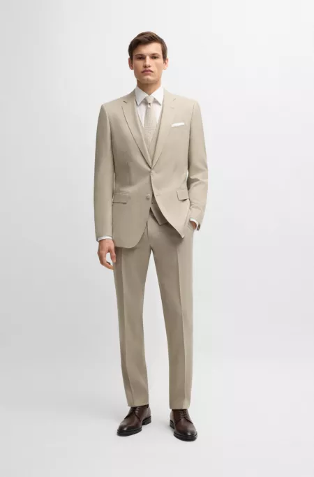 Slim-fit three-piece suit in patterned stretch wool