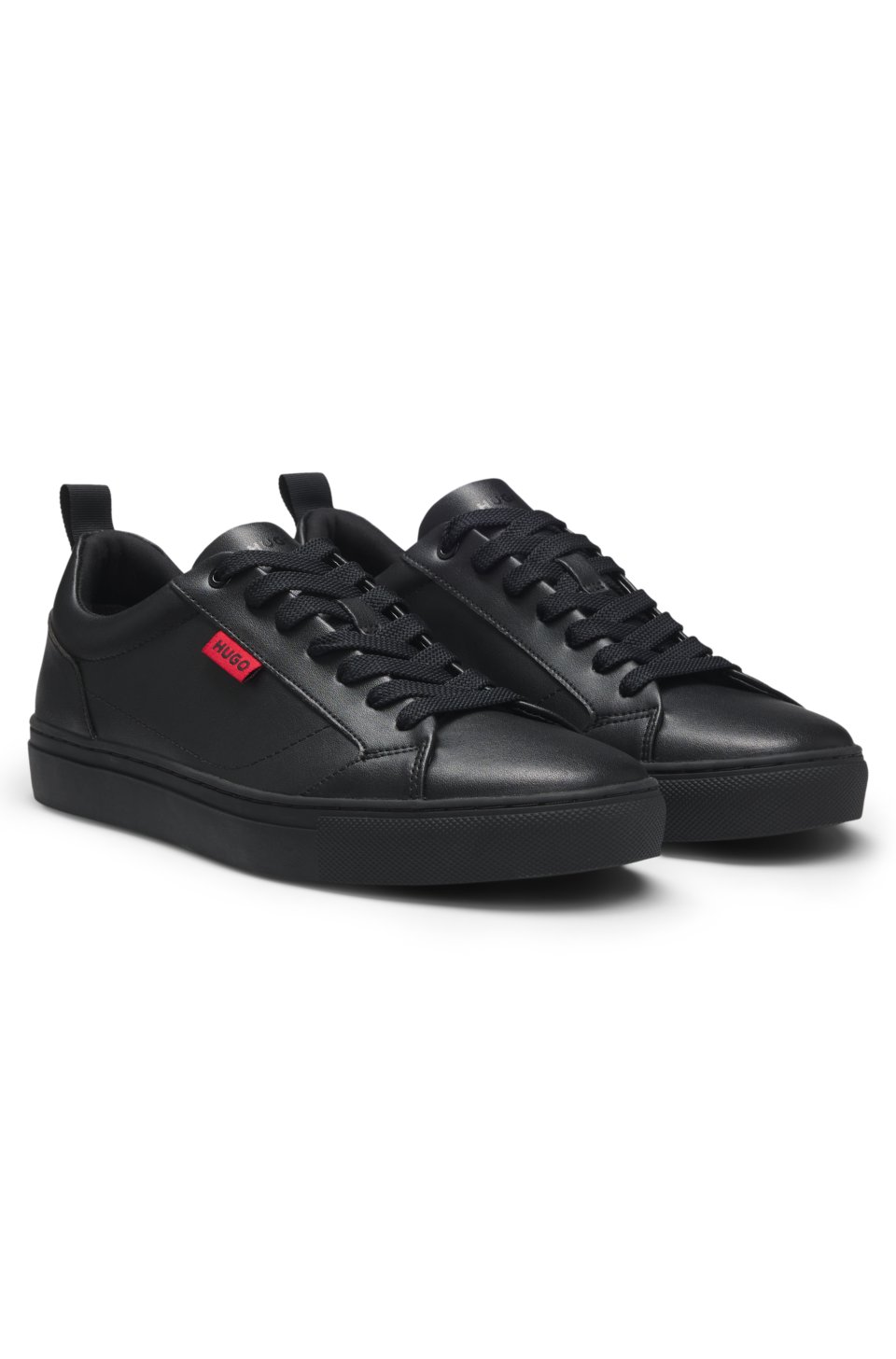 Faux-leather trainers with red logo flag