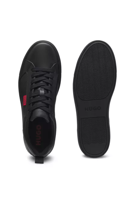 Faux-leather trainers with red logo flag
