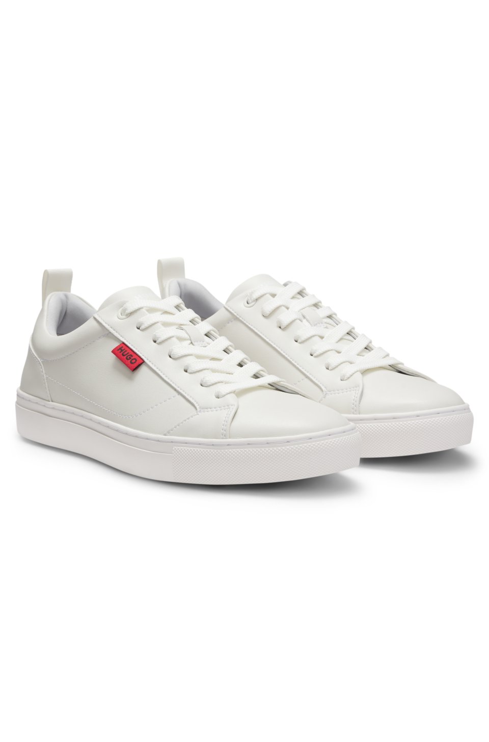 Faux-leather trainers with red logo flag