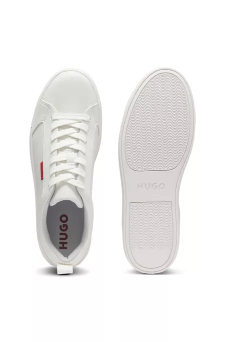 Faux-leather trainers with red logo flag
