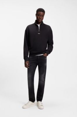 Faux-leather trainers with red logo flag, White