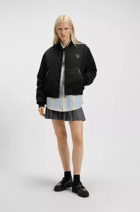 Padded varsity-style jacket with Happy HUGO logos