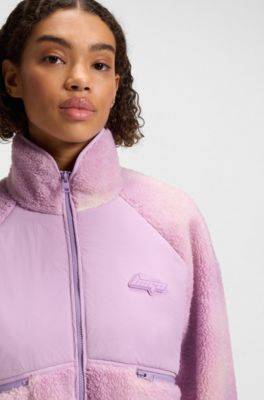 Cloud-print teddy jacket with tonal fabric panels, light pink