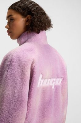 Cloud-print teddy jacket with tonal fabric panels, light pink