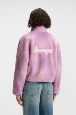 Cloud-print teddy jacket with tonal fabric panels, light pink