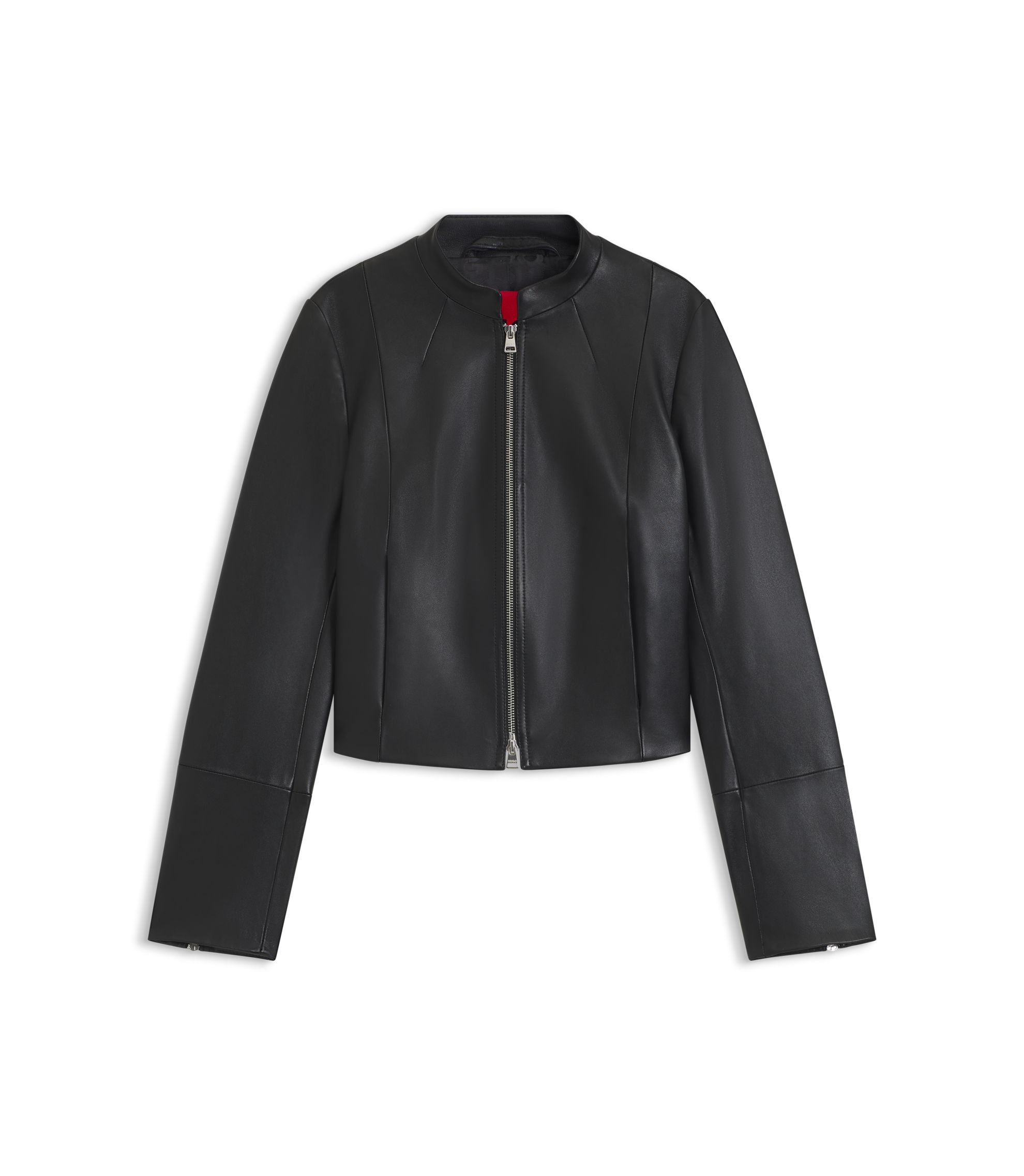 HUGO - レギュラーフィット レザージャケット スタンドカラー - ブラック