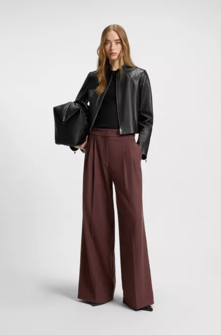 Regular-fit leather jacket with stand collar