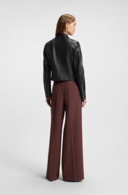 Regular-fit leather jacket with stand collar, Black