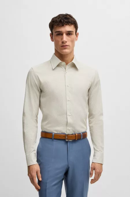 Slim-fit shirt in Italian-made printed cotton