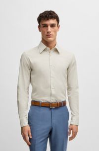 Slim-fit shirt in Italian-made printed cotton, Light Yellow