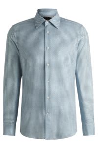 Slim-fit shirt in patterned cotton, Blue Patterned