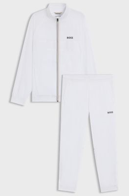 Water-repellent tracksuit set with logo details, White