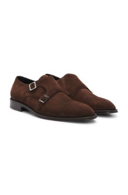 Double monk shoes in suede, Dark Brown