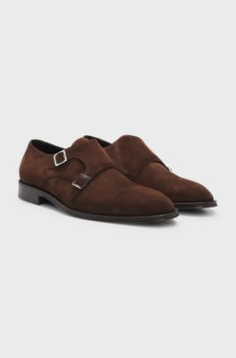 Double monk shoes in suede, Dark Brown