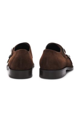 Double monk shoes in suede, Dark Brown