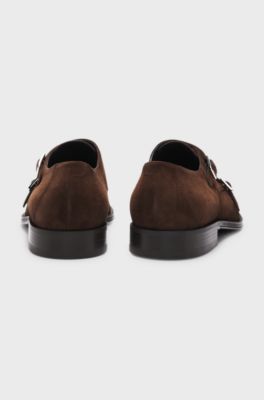 Double monk shoes in suede, Dark Brown