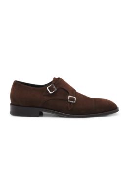 Double monk shoes in suede, Dark Brown