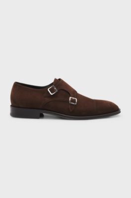 Double monk shoes in suede, Dark Brown