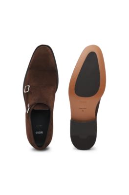 Double monk shoes in suede, Dark Brown