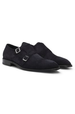 Double monk shoes in suede, Dark Blue