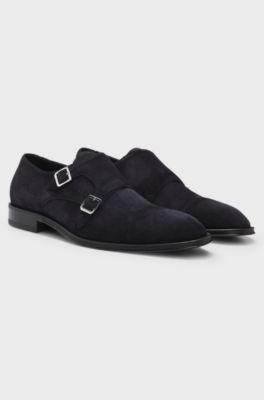 Double monk shoes in suede, Dark Blue