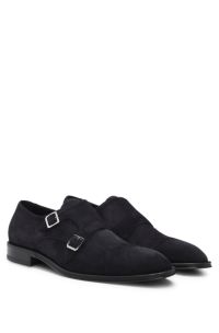 Double monk shoes in suede, Dark Blue