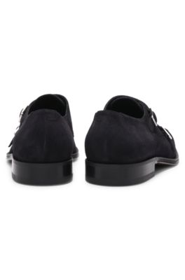 Double monk shoes in suede, Dark Blue