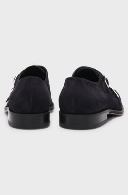 Double monk shoes in suede, Dark Blue
