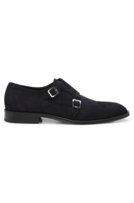 Double monk shoes in suede, Dark Blue