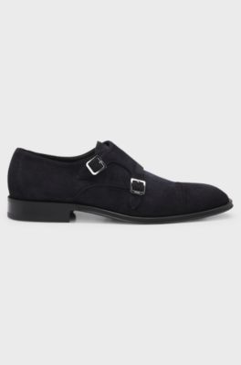 Double monk shoes in suede, Dark Blue