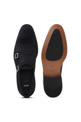 Double monk shoes in suede, Dark Blue