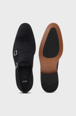 Double monk shoes in suede, Dark Blue