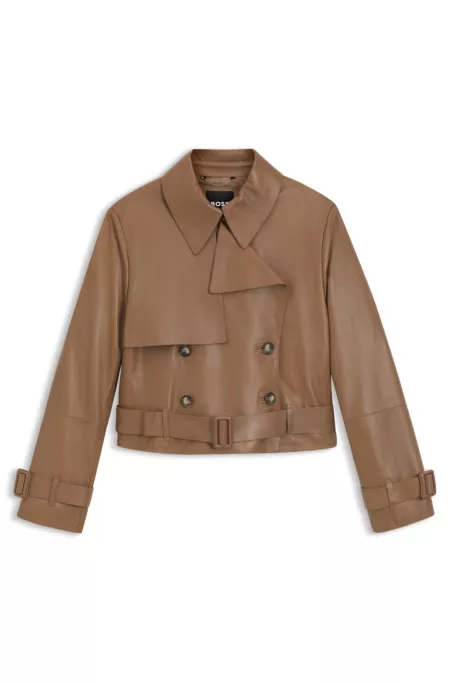 Trench-style leather jacket with tie-up belt
