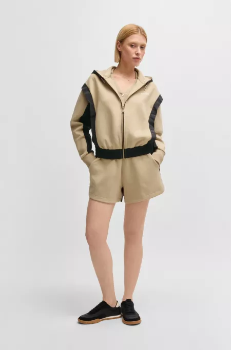 Cotton-blend active zip-up hoodie with colour-blocking